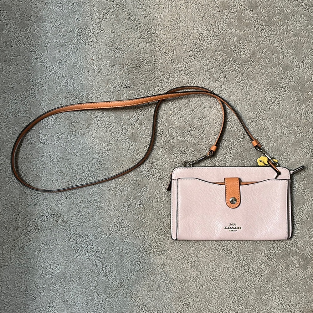 Coach Pink and Tan Crossbody leather wallet style crossbody